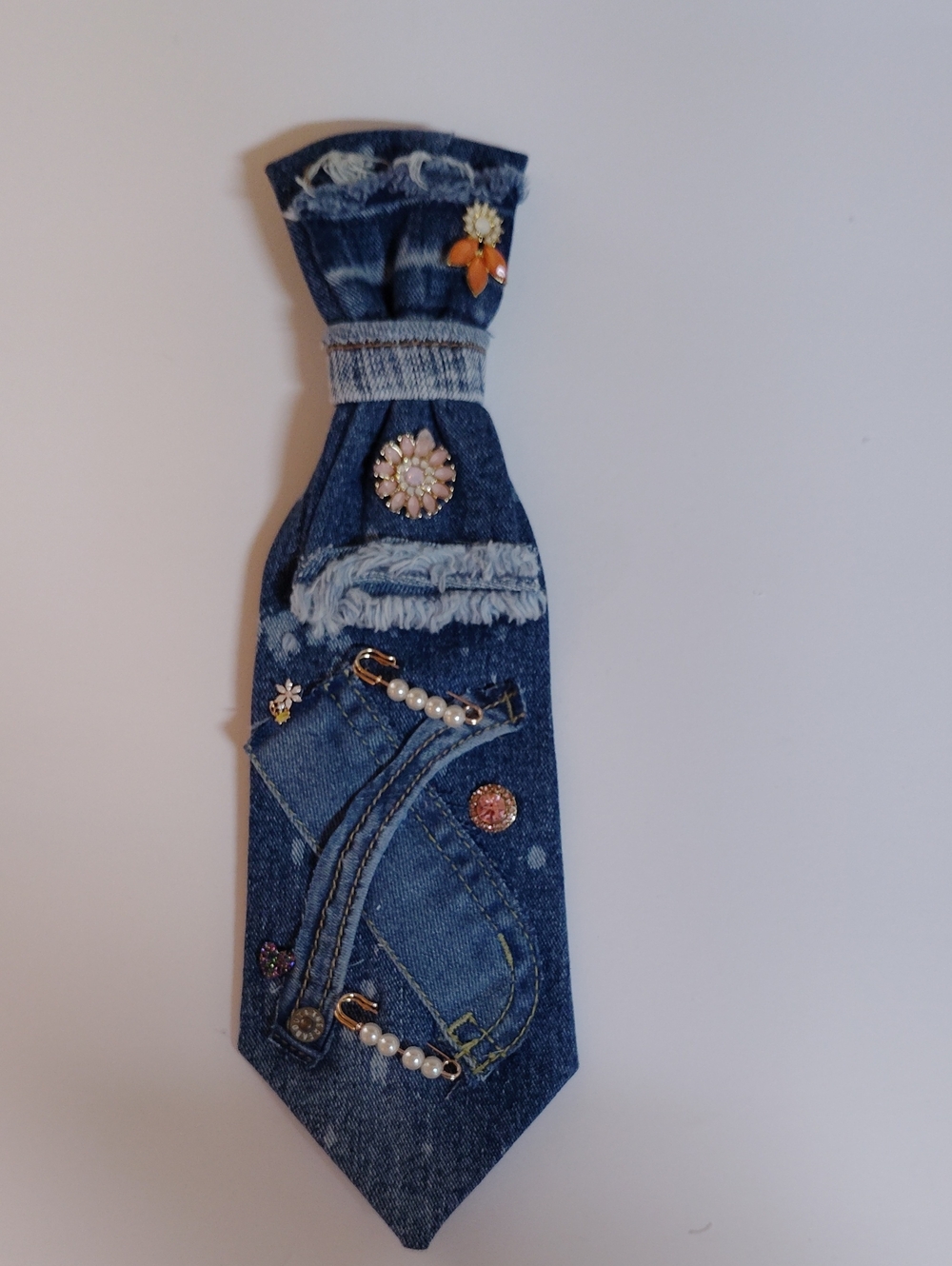 Upcycle Women's Blue Denim Embellished Tie